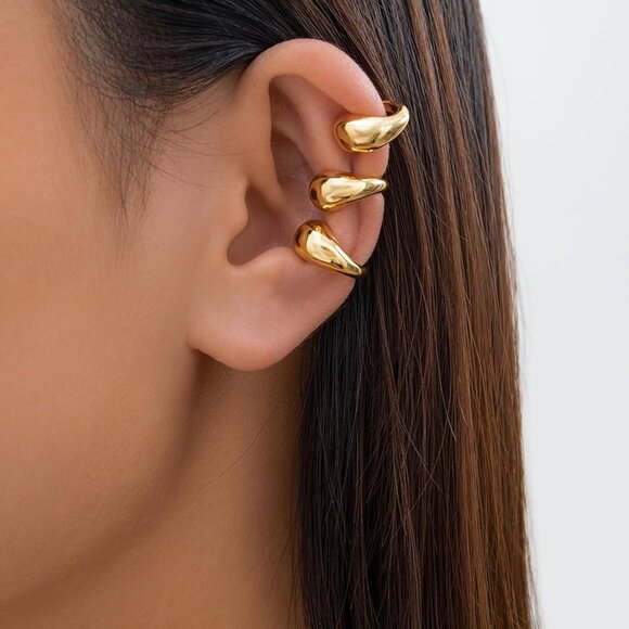 Trendy 14K Gold Chunky Non-Piercing Round Huggie Ear Cuffs for Women, Clip-On Ca - Picture 3 of 6